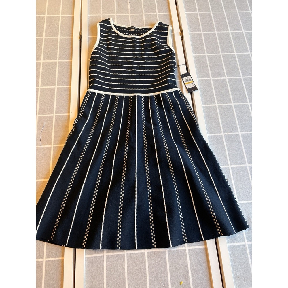 Tommy Hilfiger Navy and White Striped Fit-and-Flare Mini Dress